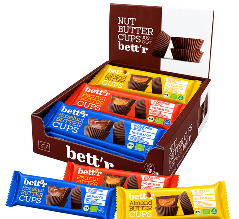 Bio Bett'r Nussbutter-Cups, gemischte Packung – Haselnuss, Mandel und Erdnuss