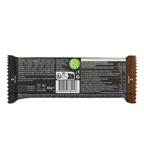 BIO High Protein Chocolate Covered Bar with Hazelnut Nougat