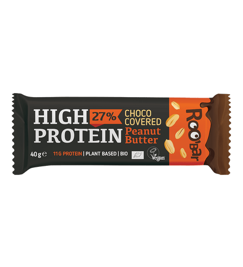 BIO proteinreicher Riegel mit Schokoladenüberzug und Erdnüssen
