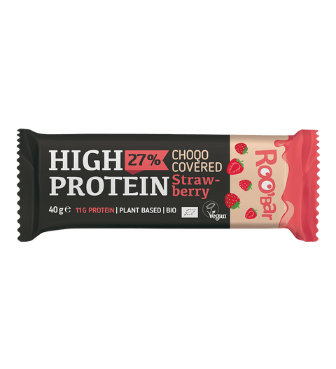 BIO High Protein Pink Chocolate Covered Bar with Strawberries