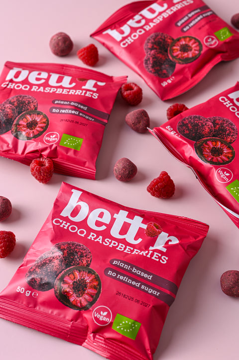 Bio Freeze-Dried Raspberries with Cocoa Glaze, Bett'r