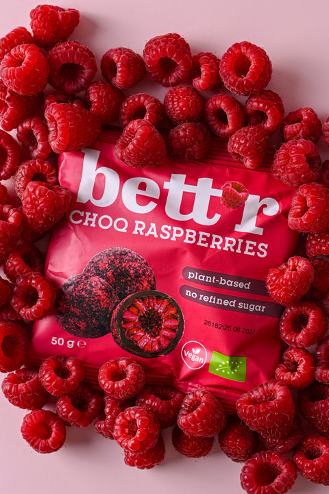 Bio Freeze-Dried Raspberries with Cocoa Glaze, Bett'r