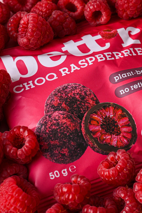 Bio Freeze-Dried Raspberries with Cocoa Glaze, Bett'r