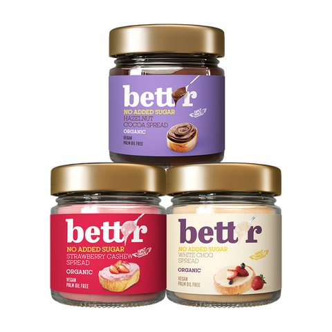 Bett'r Kollektion mit Brotaufstrichen ohne Zuckerzusatz