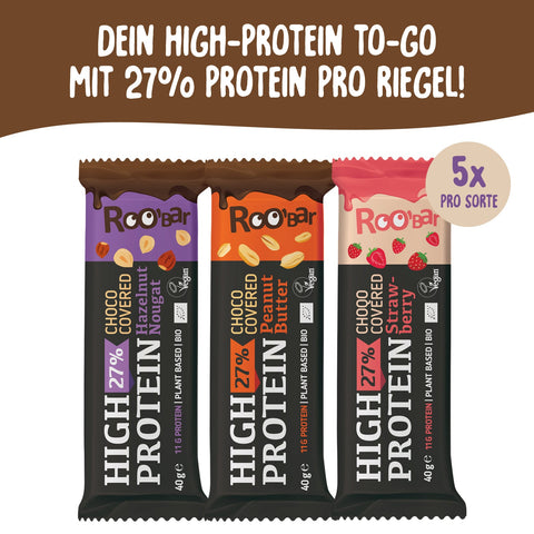 Pachet de mostre de batoane de ciocolată Roobar High-Protein (15 batoane)